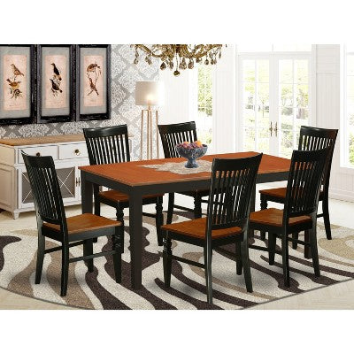 HomeStock Belmont 7 Pc Kitchen table set with a Dining Table and 6 Kitchen Chairs in Black and Cherry