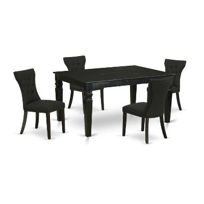 HomeStock 5-Piece Rectangle Black Finish Solid Wood Top Dining Table with 4 Parson Chair with Butterfly Leaf