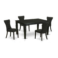 HomeStock 5-Piece Rectangle Black Finish Solid Wood Top Dining Table with 4 Parson Chair with Butterfly Leaf
