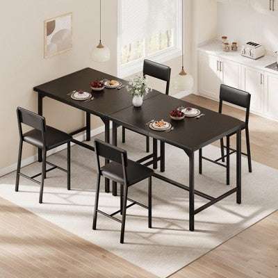 Garvee 3-Piece Dining Table Set W/Footrest & 2 Upholstered Chairs, High Table and Chairs Set with Corner Protector, for Pub, Dining