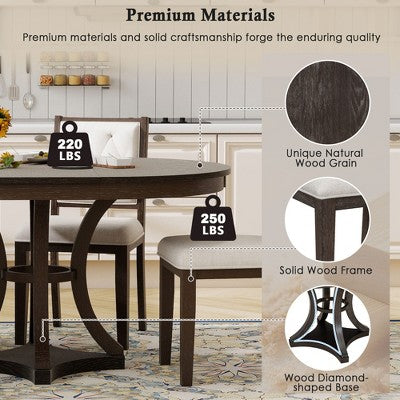 5-Piece Retro Dining Set with Extendable Round Table and 4 Upholstered Chairs