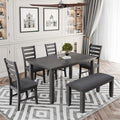 Farmhouse Kitchen Dining Table Set for 6, Wood Rectangle Table and 4 Upholstered Chairs & Bench