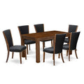 HomeStock 7-Piece Natural Oak Finish Solid Wood Top Dining Table with 6 Parson-Chairs