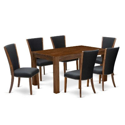 HomeStock 7-Piece Natural Oak Finish Solid Wood Top Dining Table with 6 Parson-Chairs