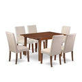 HomeStock 7-Piece Rectangle Mahogany Finish Solid Wood Top Dining Table with 6 Parson Chairs