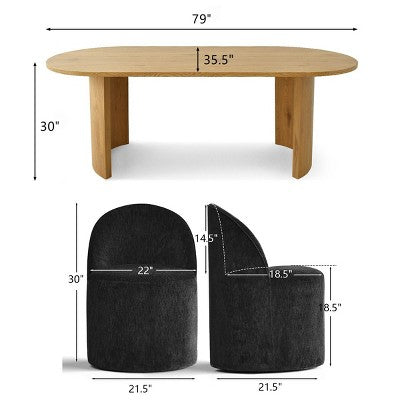 Dining Table Set for 6, Oval 79 Table and Chenille Fabric Armless Barrel Chairs with Casters, Perfect for Kitchens-Panipeachy