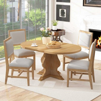 GDFStudio Mandy Farmhouse 5-Piece Extendable Dining Table Set with Upholstered Chairs