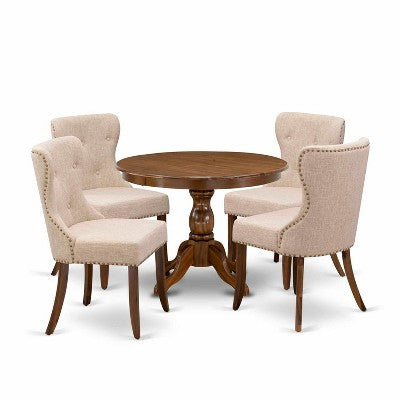 HomeStock 5-Piece Antique Walnut Finish Solid Wood Top Dining table with 4 Chairs