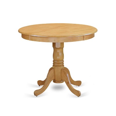 Medieval Round Dining Set - 3 Piece Table & Chair Set - Oak Finish - Dark Khaki Linen Fabric - Cozy Dining