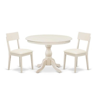 3-Piece Linen White Finish Solid Wood Top - Dining Room Set - Seats 4