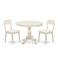3-Piece Linen White Finish Solid Wood Top - Dining Room Set - Seats 4