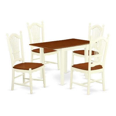 HomeStock 5-Pc Buttermilk and Cherry Solid Wood Top - Dining Room Set - Seats 4