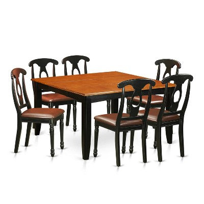 HomeStock 7-Piece Square Black & Cherry Finish Solid Wood Top Dining Table with 6-Chairs