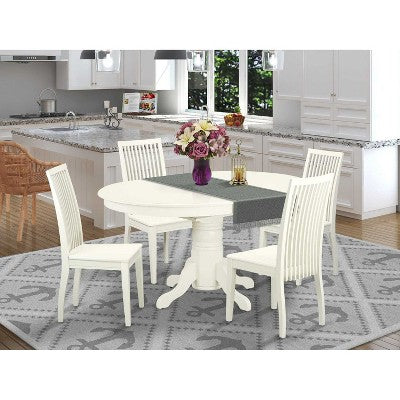 HomeStock 5-Piece Linen White Finish Solid Wood Top Dining table with 4 Chairs