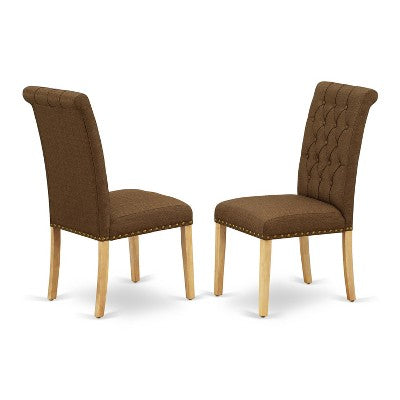 HomeStock Belmont 5Pc Dining Set Includes a Rectangle Dinette Table and Four Parson Chairs with Dark Coffee Fabric, Oak Finish
