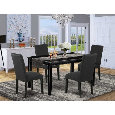 HomeStock 5-Pc Black Finish Solid Wood Top-Rectangular Dining Room Set-Seats 4