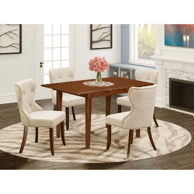 5-Piece Mahogany Finish Solid Wood Top - Rectangular Dining Room Set Seats-4