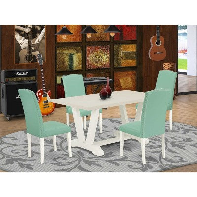 HomeStock 5-Piece Natural Oak Finish Solid Wood Top Dining table with 4 Chairs