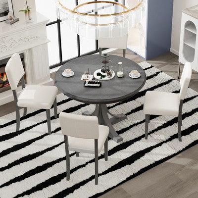 Round Dining Table Set for 4, 5 Pieces Retro Kitchen Table Set with 4 Upholstered Chairs
