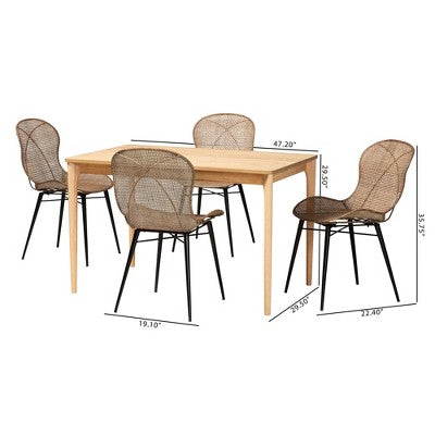Baxton Studio Sabelle Japandi Wood and Rattan 5-Piece Dining Set