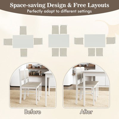 Costway 5 PCS Dining Table Set for 4 w/Rubber Wood Legs Upholstered Seat Padded Backrest