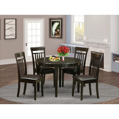HomeStock 5-Piece Round Cappuccino Finish Solid Wood Top Dining Table with 4-Chairs