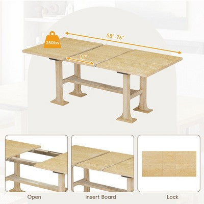 Farmhouse 6-Piece Extendable Dining Table Set with Removable Leaf and Upholstered Dining Chair and Bench 4W - ModernLuxe