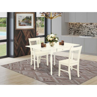 HomeStock 3-Pc Linen White Finish Rectangular Solid Wood Top with Dropleaf Dining Table Set