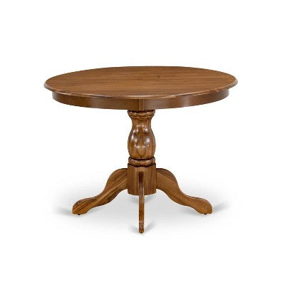 3-Piece Antique Walnut Finish Solid Wood Top-Round Dining Room Set-Seats 4