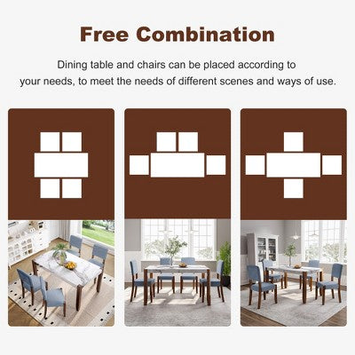 5-Piece Dining Table Set with 46-Inch Faux Marble Table and 4 Upholstered Chairs, Rubberwood Legs, for Dinette