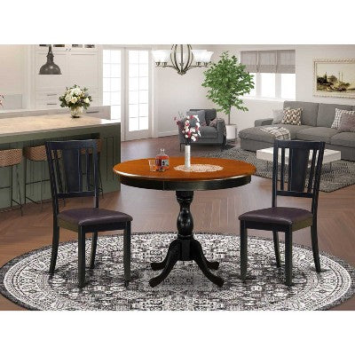 3-Piece Black and Cherry Finish Solid Wood Top - Dining Room Set - Seats 4