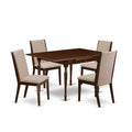 5-Piece Mahogany Finish Solid Wood Top - Rectangular Dining Room Set with Leaf - Seats 4