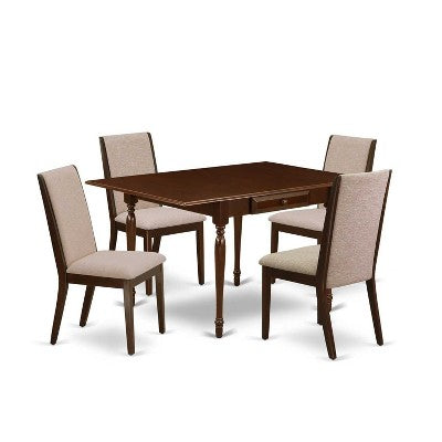 5-Piece Mahogany Finish Solid Wood Top - Rectangular Dining Room Set with Leaf - Seats 4