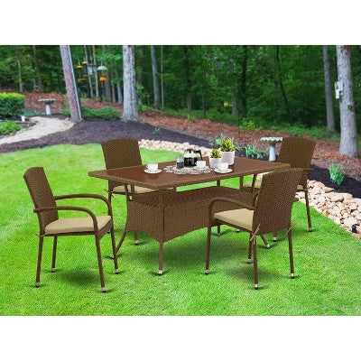 HomeStock 5-Piece Natural Oak Finish Solid Wood Top Dining table with 4-Chairs