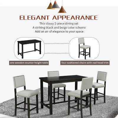 GDFStudio Mark 5 Piece Counter Height Dining Set with Elegant Table and Upholstered Chairs