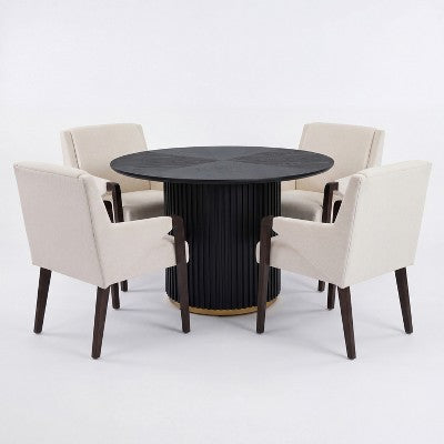 Christopher Knight Home Arvind Modern 5 Piece Rubberwood Linen Upholstered Dining Set with Round Table