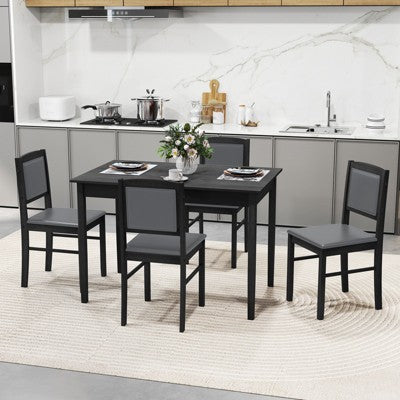 Costway 5 PCS Dining Table Set for 4 w/Rubber Wood Legs Upholstered Seat Padded Backrest