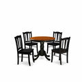 HomeStock 5-Piece Black Finish Solid Wood Top Dining table with 4 Chairs with Slat Back