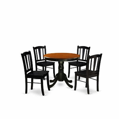 HomeStock 5-Piece Black Finish Solid Wood Top Dining table with 4 Chairs with Slat Back