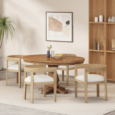 GDFStudio Ladieu Rustic Fabric Upholstered Wood 5 Piece Dining Set