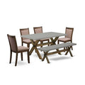 HomeStock 6-Piece Rectangle Distressed Jacobean Finish Solid Wood Top Dining Table with 1-Bench, 4-Chairs