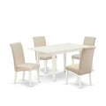 HomeStock 5-Pc Rectangular Linen White Finish Solid Wood Top-Upholstered Dining Room Set with High Back-Seats 4