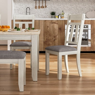 VECELO 6-Piece Wooden Dining Table Set, Dining Table with 4 Armless Upholstered Dining Chairs & Bench for Kitchen, Rubber Wood Legs, Gray