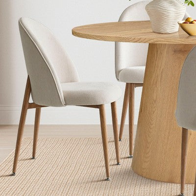 5-Piece Round Oak Dining Table Set, 46 Pedestal Table and 4 Upholstered Chairs with Oak Metal Legs for Kitchen or Dining Room-Panipeachy