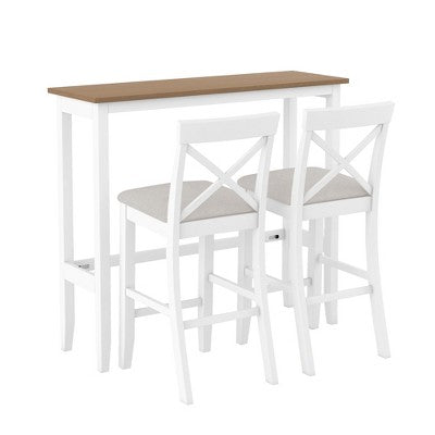 3-Piece Farmhouse Bar Height Dining Table Set Kitchen Breakfast Nook Counter Height Dining Set Small Dinette with 2 Cushioned Chairs-HABITRIO