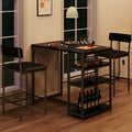 Counter Height Kitchen Table with 2 Upholstered Bar Stools, Wood Dining Table Chairs Set for 2 with Storage Shelves, for Small Space, Apartment