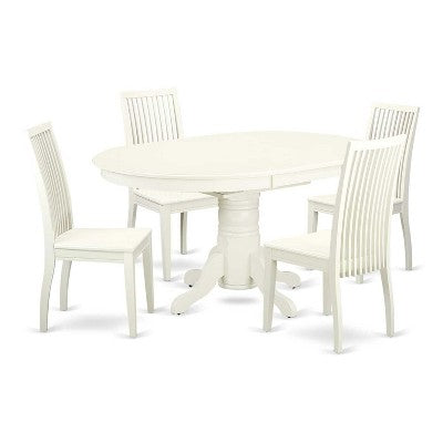 HomeStock 5-Piece Linen White Finish Solid Wood Top Dining table with 4 Chairs