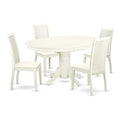 HomeStock 5-Piece Linen White Finish Solid Wood Top Dining table with 4 Chairs