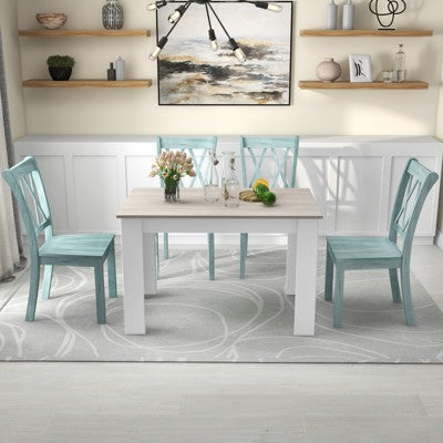 Costway 5 PCS Dining Set Modern Rectangle Table & 4 Rubber Wood Chairs Kitchen Breakfast