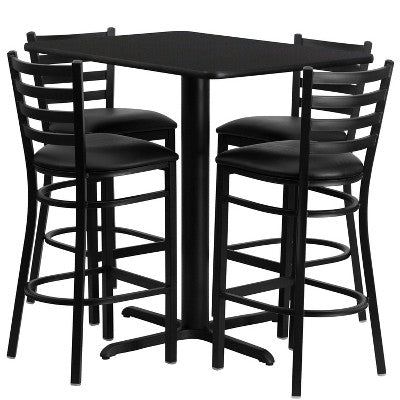 Flash Furniture 24W x 42L Rectangular Laminate Table Set with 4 Ladder Back Metal Barstools
